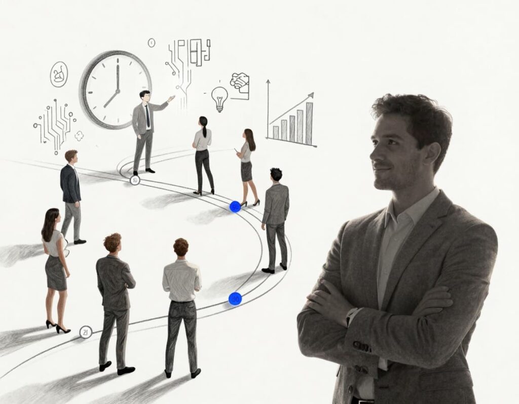 Image that shows people embarking upon the first 90 days with a fractional CTO from a CEOs perspective