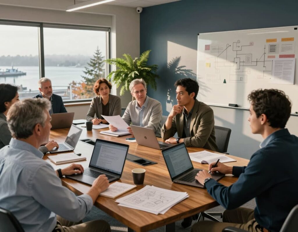 A group of leaders discussing the 3 Questions CEOs Must Ask About Security Investments To Protect Growth