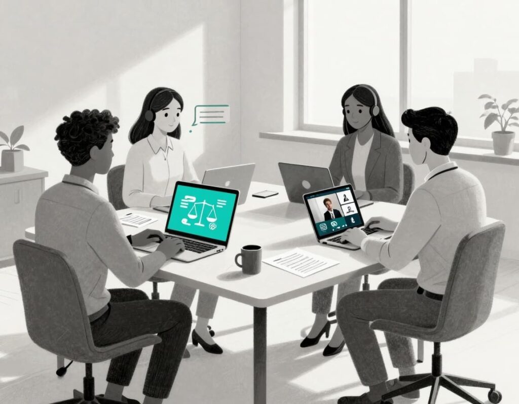 An image of a team using remote interpretation tools for legal nonprofits