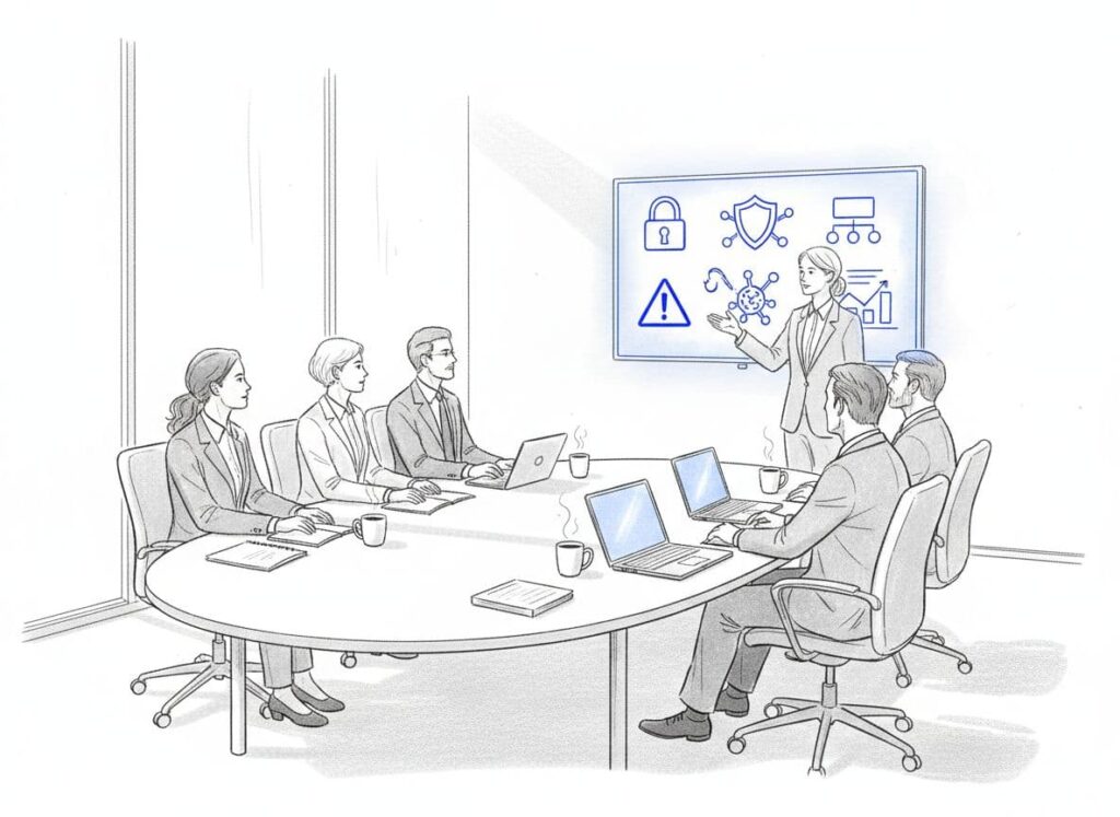 An image of a board learning about cybersecurity basics for board members