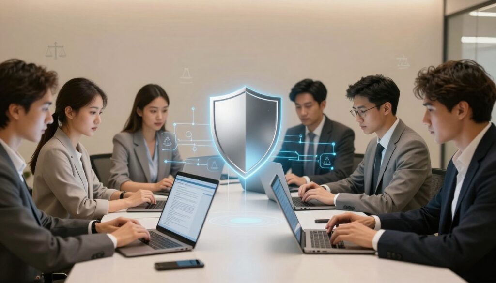 A team working on data privacy strategy for access to justice organizations