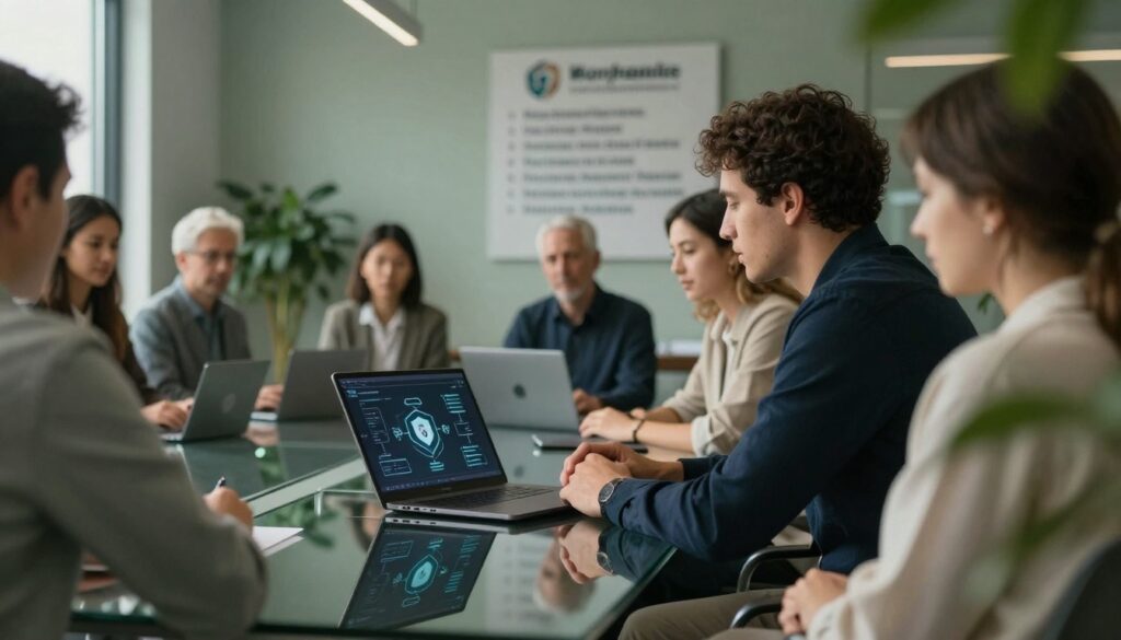 A team working through a iso 42001 checklist for nonprofits