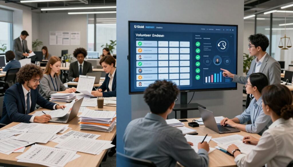 An image of a team using volunteer management software for legal nonprofits.
