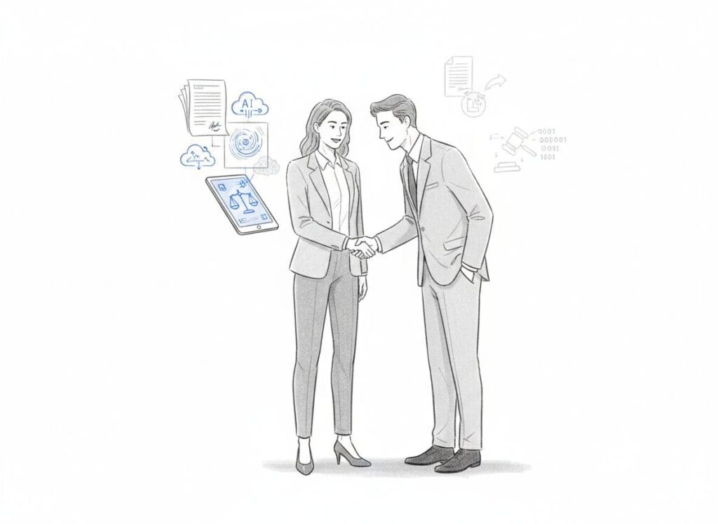 An image of an implementation partner for legal tech upgrades with their client