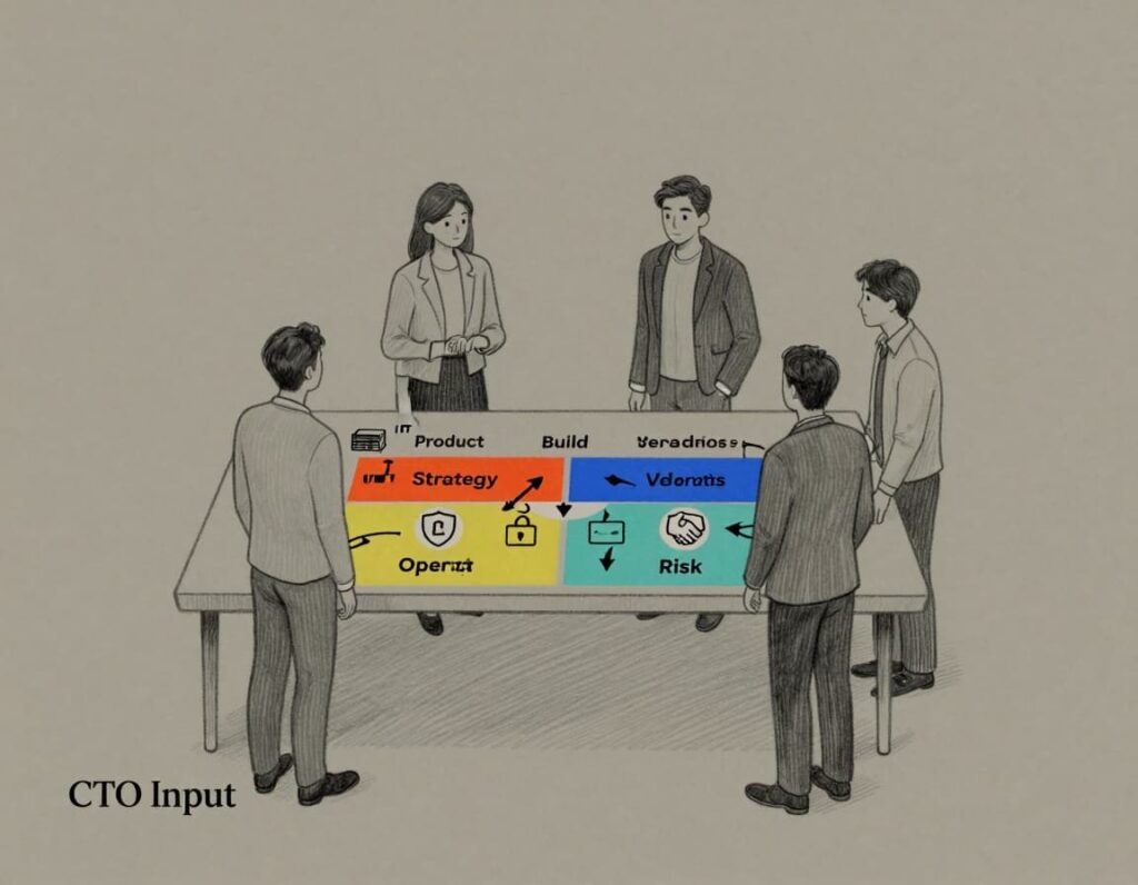 Diagram showing how to structure ownership between IT, product, security and vendors across the organization