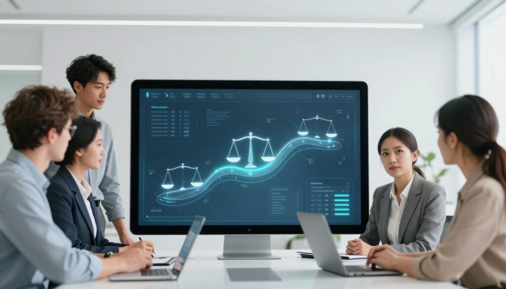 A team reviewing a justice organization technology roadmap