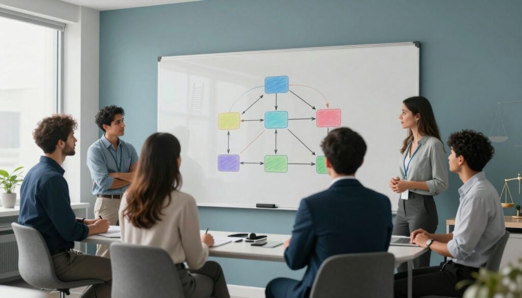A team building a decision rights map.