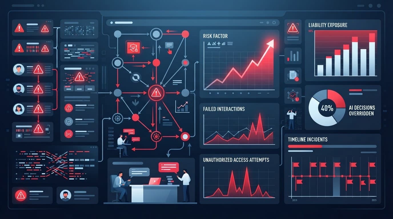 A vector dashboard showing data streams and prominent red warning indicators.