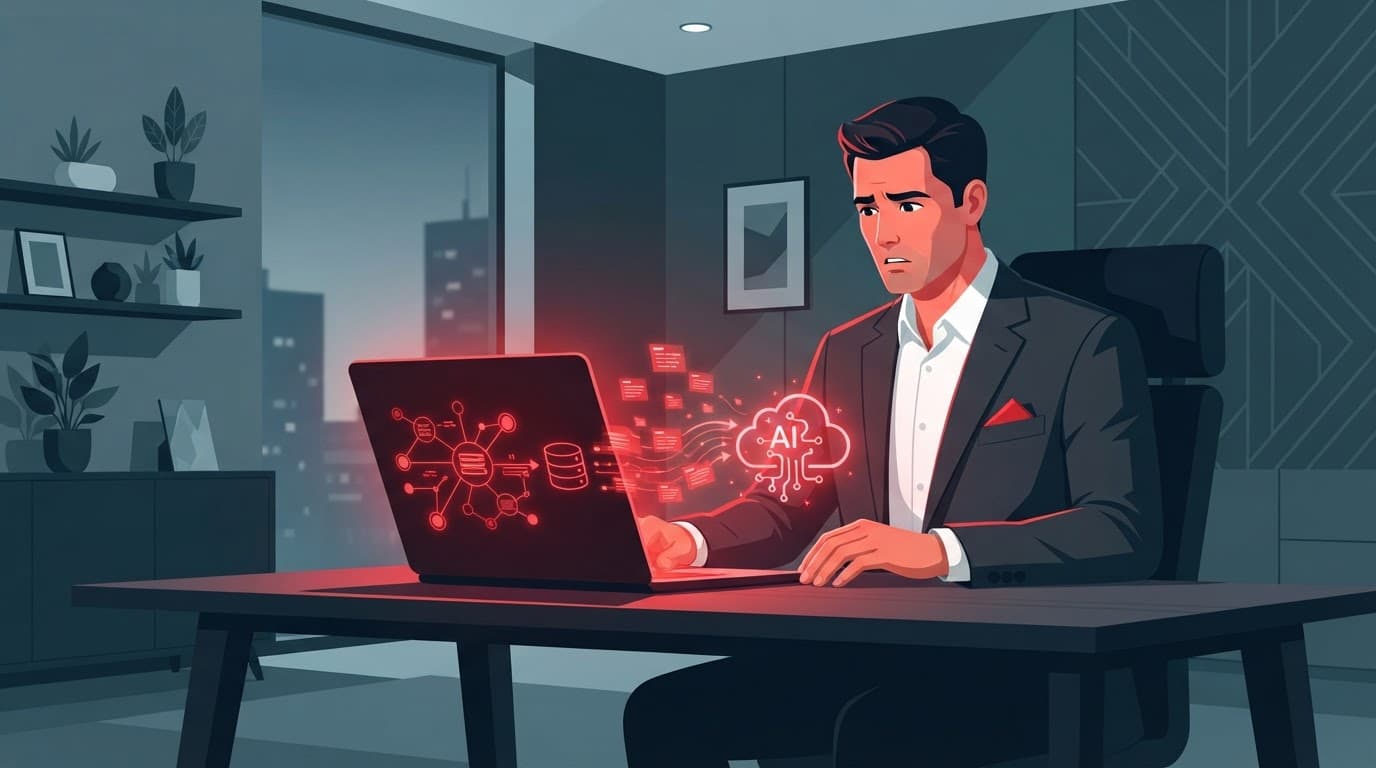An executive looking at security data on a laptop.