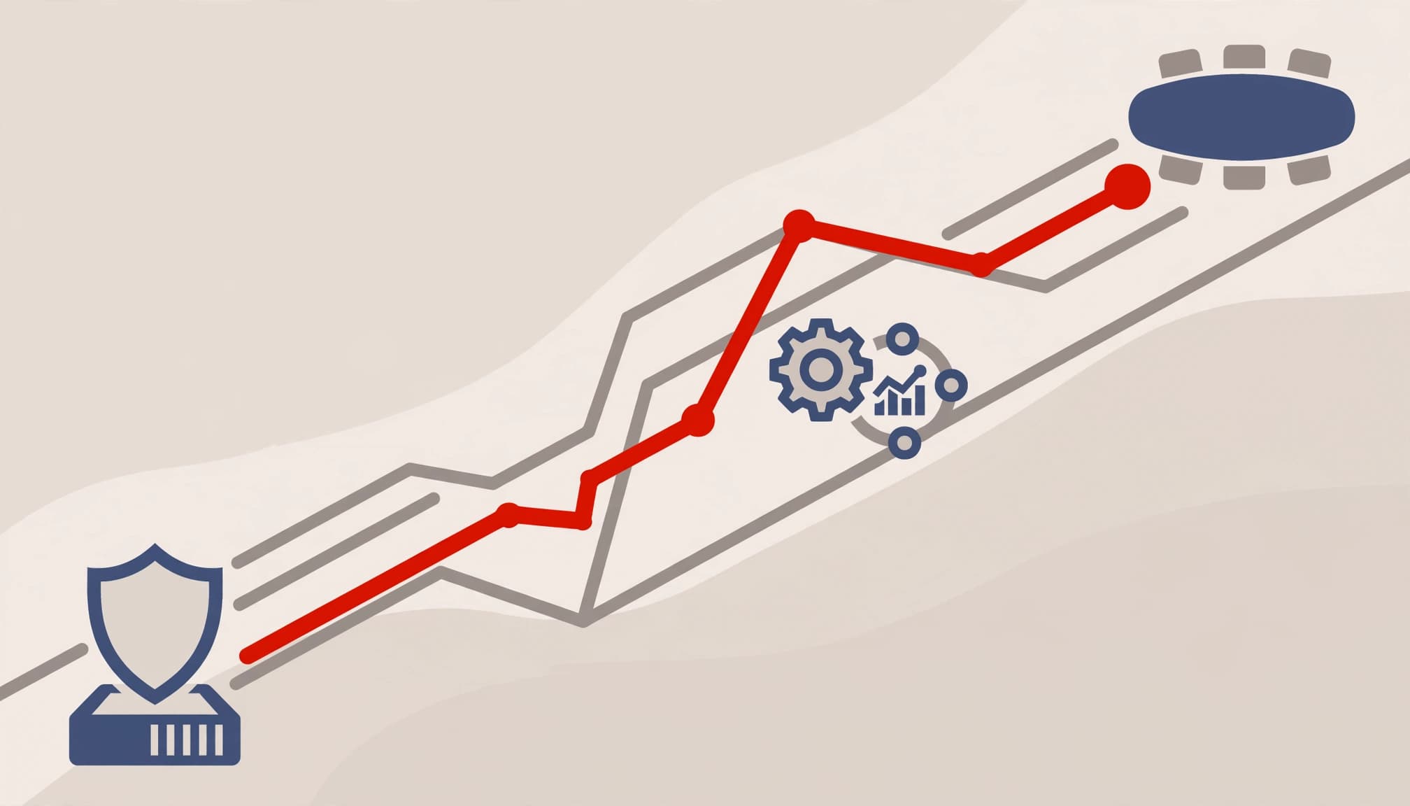Icons show risk moving from a server shield through business operations to a board table.
